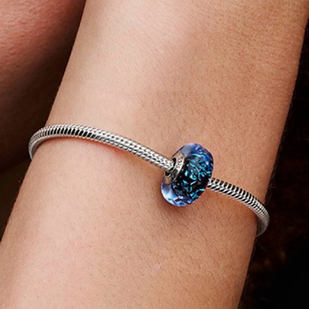 Pandora Blue Wave Murano Glass Charm with Blue and silver